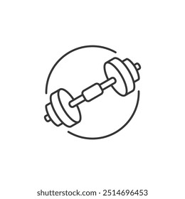 Barbell. Ícone de treinamento de força. Fitness, ginástica, símbolo de levantamento de peso. Logotipo comunitário do treino.