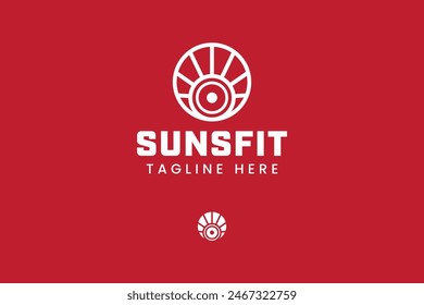 barbell and sun outline logo design for gym and fitness industry