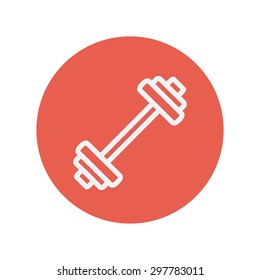 Barbell thin line icon for web and mobile minimalistic flat design. Vector white icon inside the red circle.