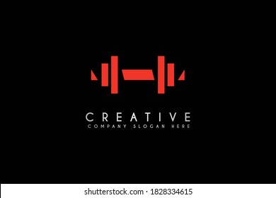 Barbell Vektorlogo-Design, Vektorgrafik. Red Barbell Fitness Logo einzeln auf schwarzem Hintergrund