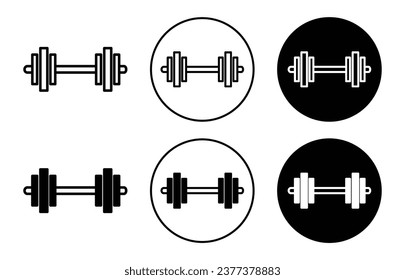 Barbell weight lifting at gym symbol icon. Dumbell set workout vector logo. Dumbell Weight lift with barbel line sign