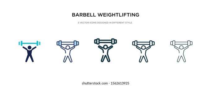barbell weight lifting icon in different style vector illustration. two colored and black barbell weight lifting vector icons designed in filled, outline, line and stroke style can be used for web,