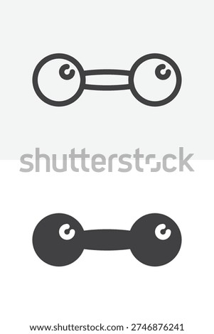 Barbell weightlifting icon set for strength workout equipment. Line outline and solid icon versions with editable stroke. Vector sign and symbol for gym barbell training icon.
