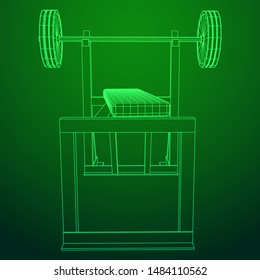 Barbell with weights. Gym equipment. Bodybuilding, powerlifting, fitness concept. Wireframe low poly mesh vector illustration.