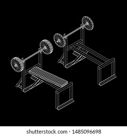Barbell with weights. Gym equipment. Bodybuilding, powerlifting, fitness concept. Wireframe low poly mesh vector illustration.