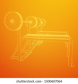 Barbell with weights. Gym equipment. Bodybuilding, powerlifting, fitness concept. Wireframe low poly mesh vector illustration.
