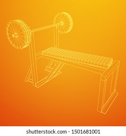 Barbell with weights. Gym equipment. Bodybuilding, powerlifting, fitness concept. Wireframe low poly mesh vector illustration.
