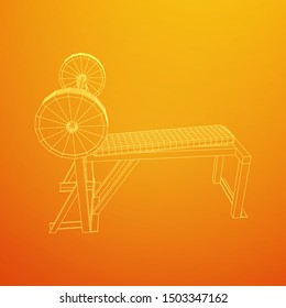 Barbell with weights. Gym equipment. Bodybuilding, powerlifting, fitness concept. Wireframe low poly mesh vector illustration.