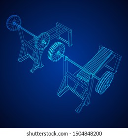 Barbell with weights. Gym equipment. Bodybuilding, powerlifting, fitness concept. Wireframe low poly mesh vector illustration.