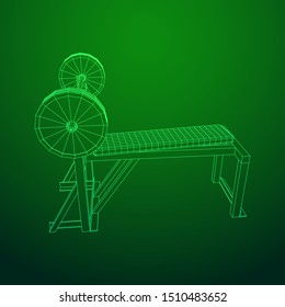 Barbell with weights. Gym equipment. Bodybuilding, powerlifting, fitness concept. Wireframe low poly mesh vector illustration.
