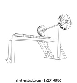 Barbell with weights. Gym equipment. Bodybuilding, powerlifting, fitness concept. Wireframe low poly mesh vector illustration.