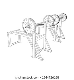 Barbell with weights. Gym equipment. Bodybuilding, powerlifting, fitness concept. Wireframe low poly mesh vector illustration.