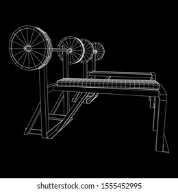 Barbell with weights. Gym equipment. Bodybuilding, powerlifting, fitness concept. Wireframe low poly mesh vector illustration.