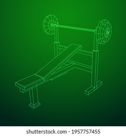 Barbell with weights. Gym equipment. Bodybuilding, powerlifting, fitness concept. Wireframe low poly mesh vector illustration.