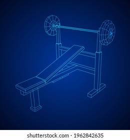 Barbell with weights. Gym equipment. Bodybuilding, powerlifting, fitness concept. Wireframe low poly mesh vector illustration.