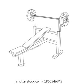 Barbell with weights. Gym equipment. Bodybuilding, powerlifting, fitness concept. Wireframe low poly mesh vector illustration.