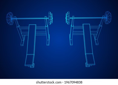 Barbell with weights. Gym equipment. Bodybuilding, powerlifting, fitness concept. Wireframe low poly mesh vector illustration.