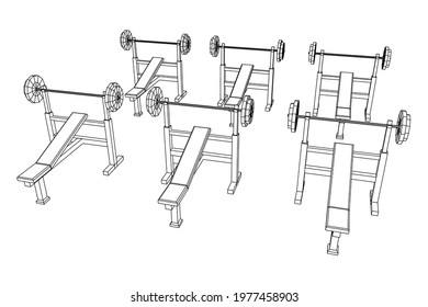 Barbell with weights. Gym equipment. Bodybuilding, powerlifting, fitness concept. Wireframe low poly mesh vector illustration.