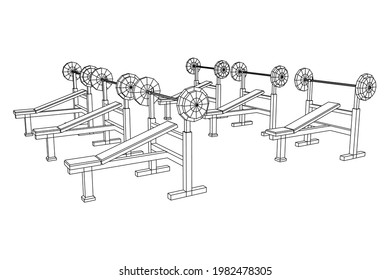 Barbell with weights. Gym equipment. Bodybuilding, powerlifting, fitness concept. Wireframe low poly mesh vector illustration.