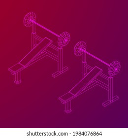 Barbell with weights. Gym equipment. Bodybuilding, powerlifting, fitness concept. Wireframe low poly mesh vector illustration.