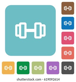 Barbell white flat icons on color rounded square backgrounds