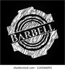 Barbell wrBarbell chalkboard emblem on black boarditten with chalkboard texture
