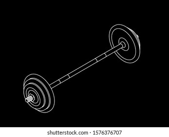 Barbell.Isolated on black background. Vector outline illustration. Isometric projection.