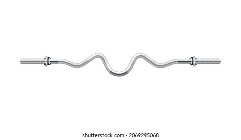 Barbells dumbbells fitness realistic composition with isolated image of curved metal body bar vector illustration