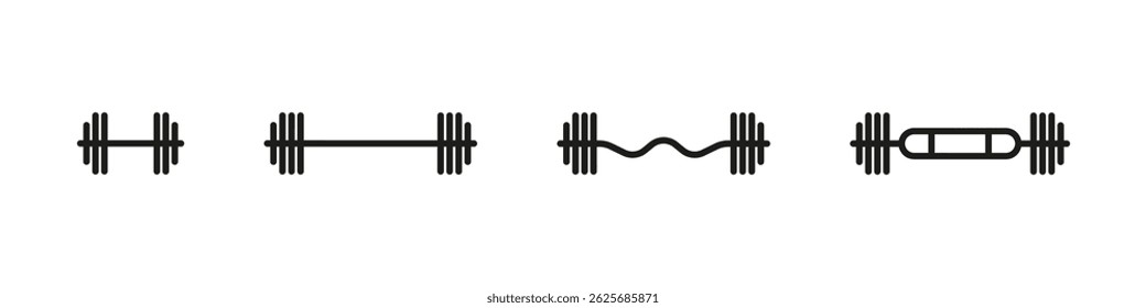 Ícones de halteres e halteres no estilo de vetor de contorno.
Símbolos de equipamento de ginástica e fitness para levantamento de peso