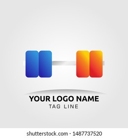 barbells logo with gradient orange and blue and silver gradient logo for gym