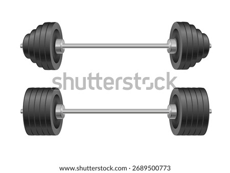 Barbells set of with different weights. Weightlifting equipment. Vector illustration in flat style isolated on white background. Vector realistic object10 EPS