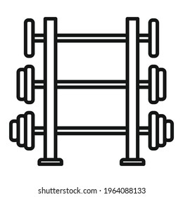 Barbells stand icon. Outline Barbells stand vector icon for web design isolated on white background