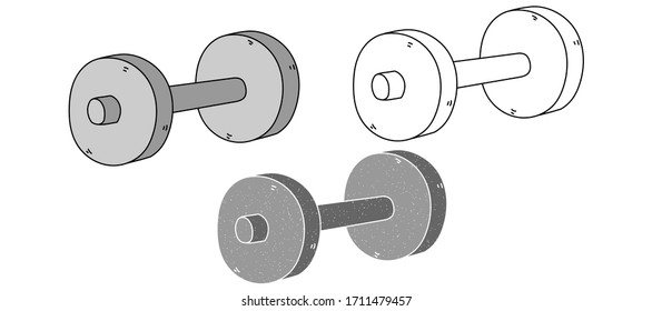 barbells vector design. black and white. digital hand drawn. grain texture