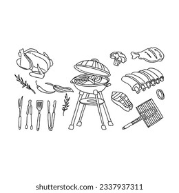 conjunto vectorial de ilustraciones de doodle dibujadas a mano de bbq
