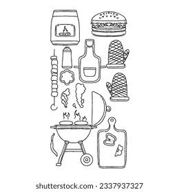 barbeque bbq hand drawn doodle illustrations vector set