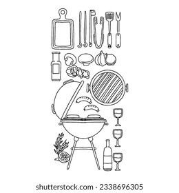 barbeque bbq hand drawn doodle illustrations vector set