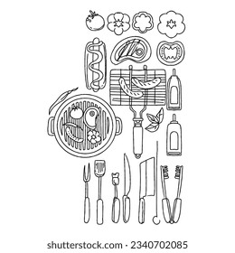 barbeque bbq hand drawn doodle illustrations vector set