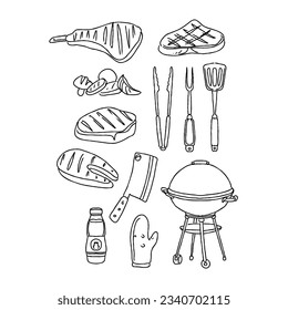 barbeque bbq hand drawn doodle illustrations vector set