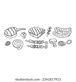 barbeque bbq hand drawn doodle illustrations vector set