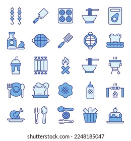 Barbeque, blue color icon set. The collection includes for mobile app web or site design.