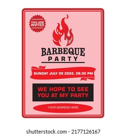 BARBEQUE CARD INVITATIONS LOGO, silhouette of great fire flames bbq party, vector illustrations