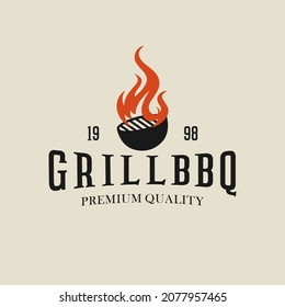 Barbeque Charcoal Grill Hipster Vintage Logo Vector Icon Illustration