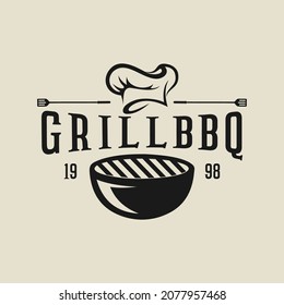 barbeque charcoal grill hipster vintage logo vector icon illustration