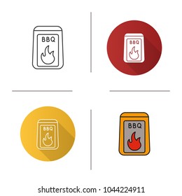 Barbeque coal icon. Flat design, linear and color styles. Bbq fuel. Isolated vector illustrations