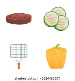 Barbeque concept icons set cartoon vector. Barbecue tool and grilled product. Picnic, grill party