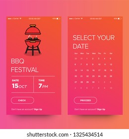 Barbeque Festival Booking App Interface Vector Illustration