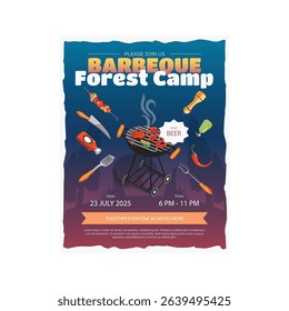 Barbeque forest camp flyer poster template design
