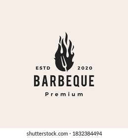 barbeque fork fire hipster vintage logo vector icon illustration
