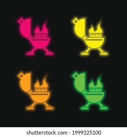 Barbeque four color glowing neon vector icon
