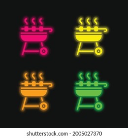 Barbeque four color glowing neon vector icon